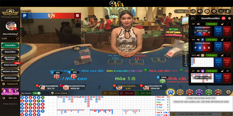 Dealer chia bài tại Casino trực tuyến Ava trong trò chơi Baccarat