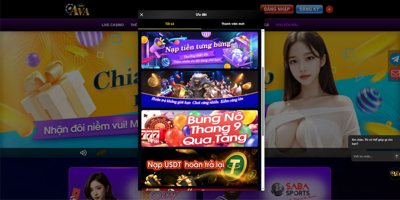 Banner khuyến mãi nhà cái Ava với ưu đãi chào mừng và hoàn trả cược